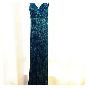 Sequined green floor length gown